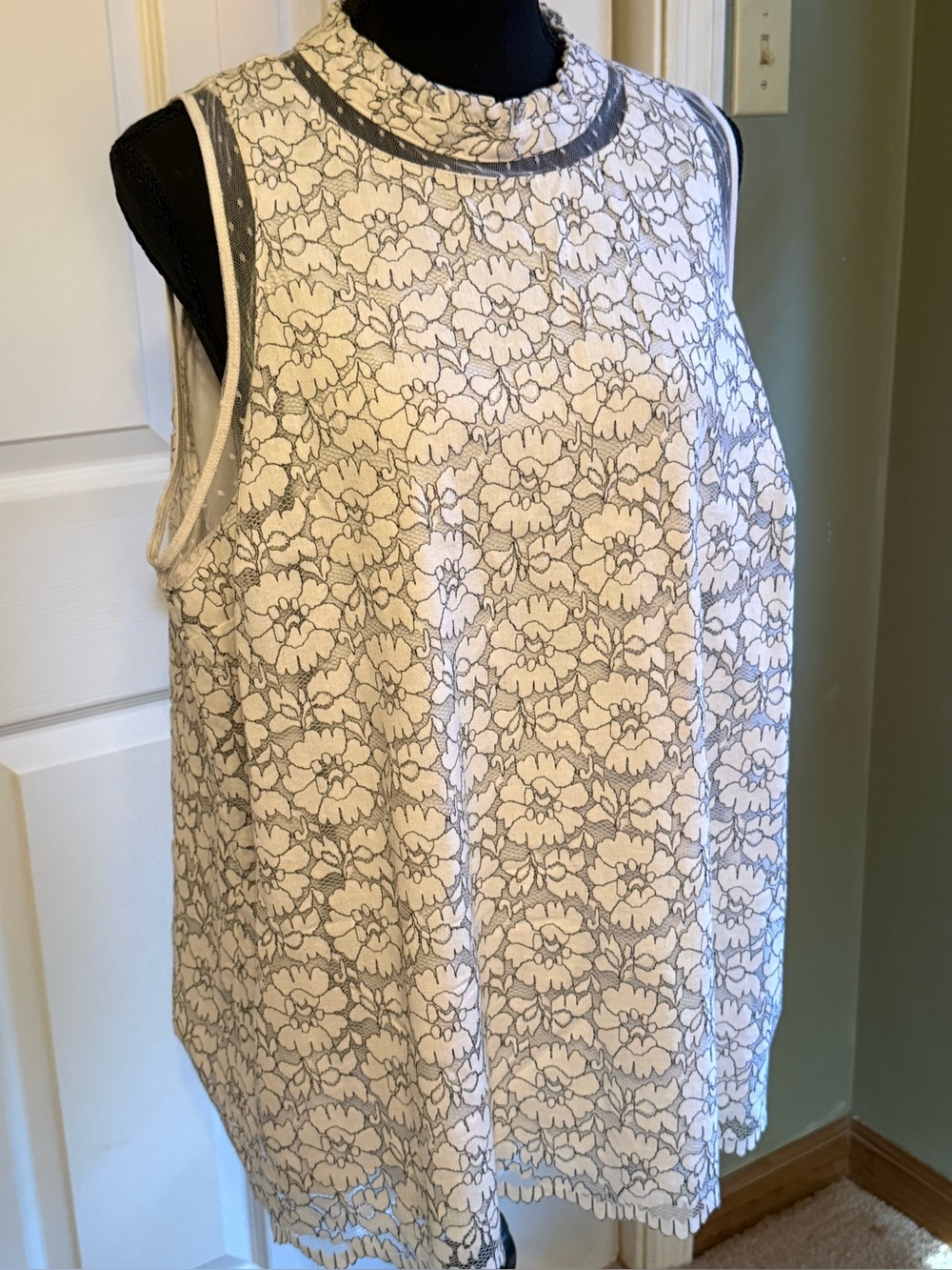 torrid Cream Tank with Gray Floral Lace Overlay